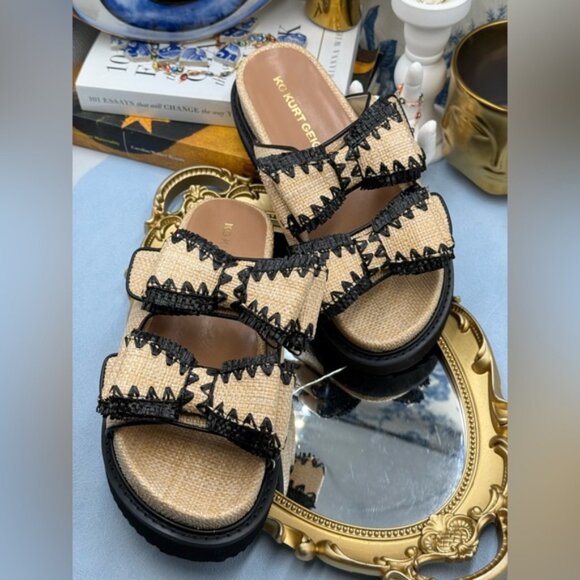 🆕 KG KURT GEIGER 🧿 NWOB Robbie Bow-Embellished Raffia Sandals, Black - Sz US 7 - Picture 10 of 16